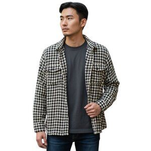 Urban Outfitters Mens Houndstooth Button-Up Shirt Jacket Black & Ivory Medium
